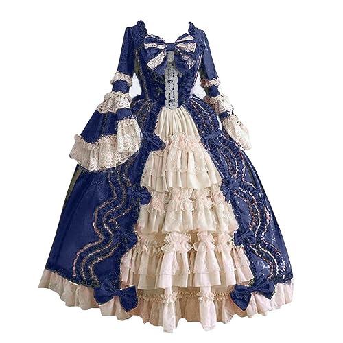 Victorian Dress for Women 1800S Medieval Renaissance Costume Alice in Wonderland Rococo Gothic Lolita Ball Gown - 5X-Large - Dark Blue