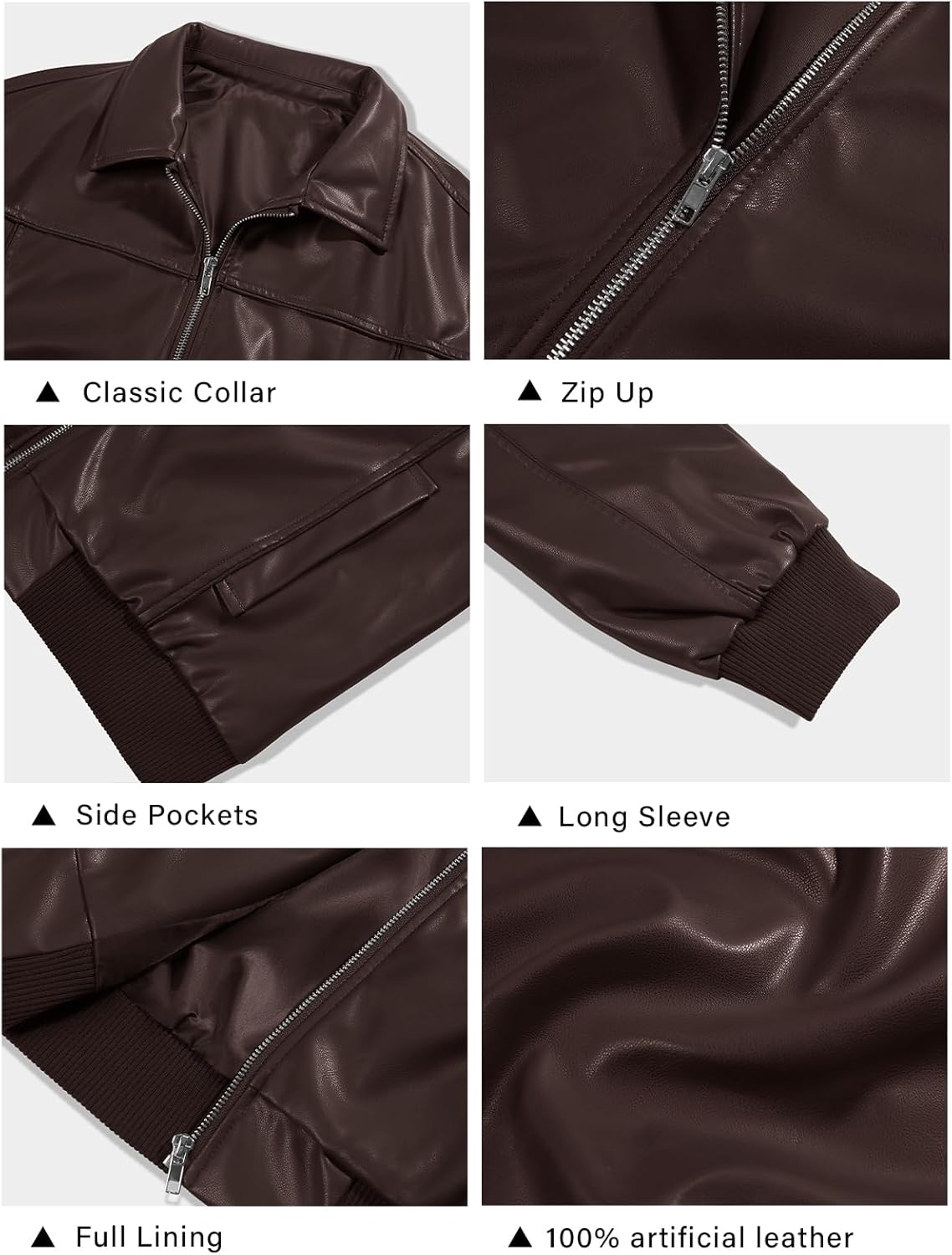 Tankaneo Womens Faux Leather Jackets Oversized Bomber Casual Fall Fashion Zip Up Moto Biker Coats - Image 5