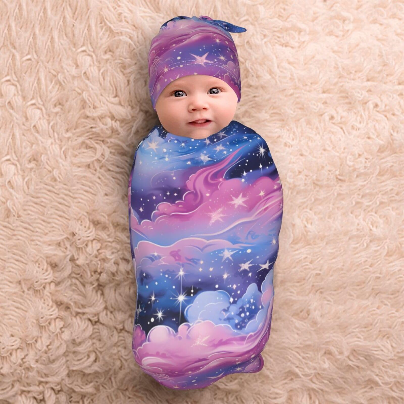 3D Stars Swaddle Coperta E Cappello Set Per Neonati Avvolgere Accogliente Per Neonati Bambino Comfort 29x53 cm