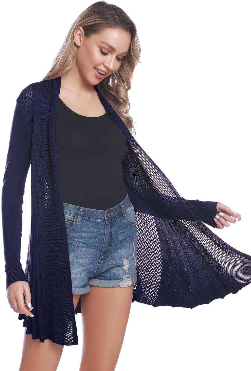 iClosam Women Open Front Cardigans Casual Long Sleeve Lightweight Knit Cardigan Sweater - Image 4
