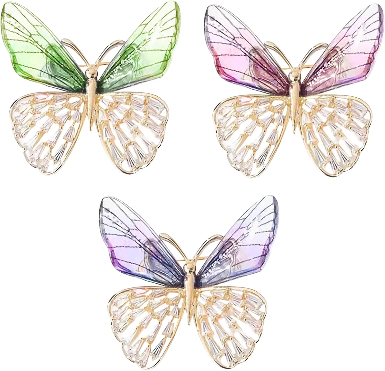 3 Pcs Butterfly Brooches for Women Butterfly Crystal Pins Trendy Butterfly Brooch Colorful Butterfly Wings Brooch Jewelfy Gift for Party, Wedding and Anniversary