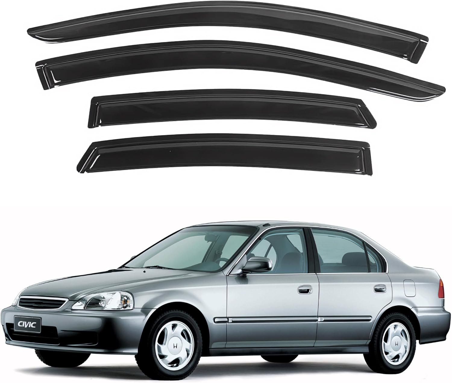 IG Window Visor for Honda Civic Sedan 1996-2000, Rain Guard Tape-On Extra Durable Sun Wind Side Vent Window Deflector Mugen Style, 1996 1997 1998 1999 2000 (Sedan Only)