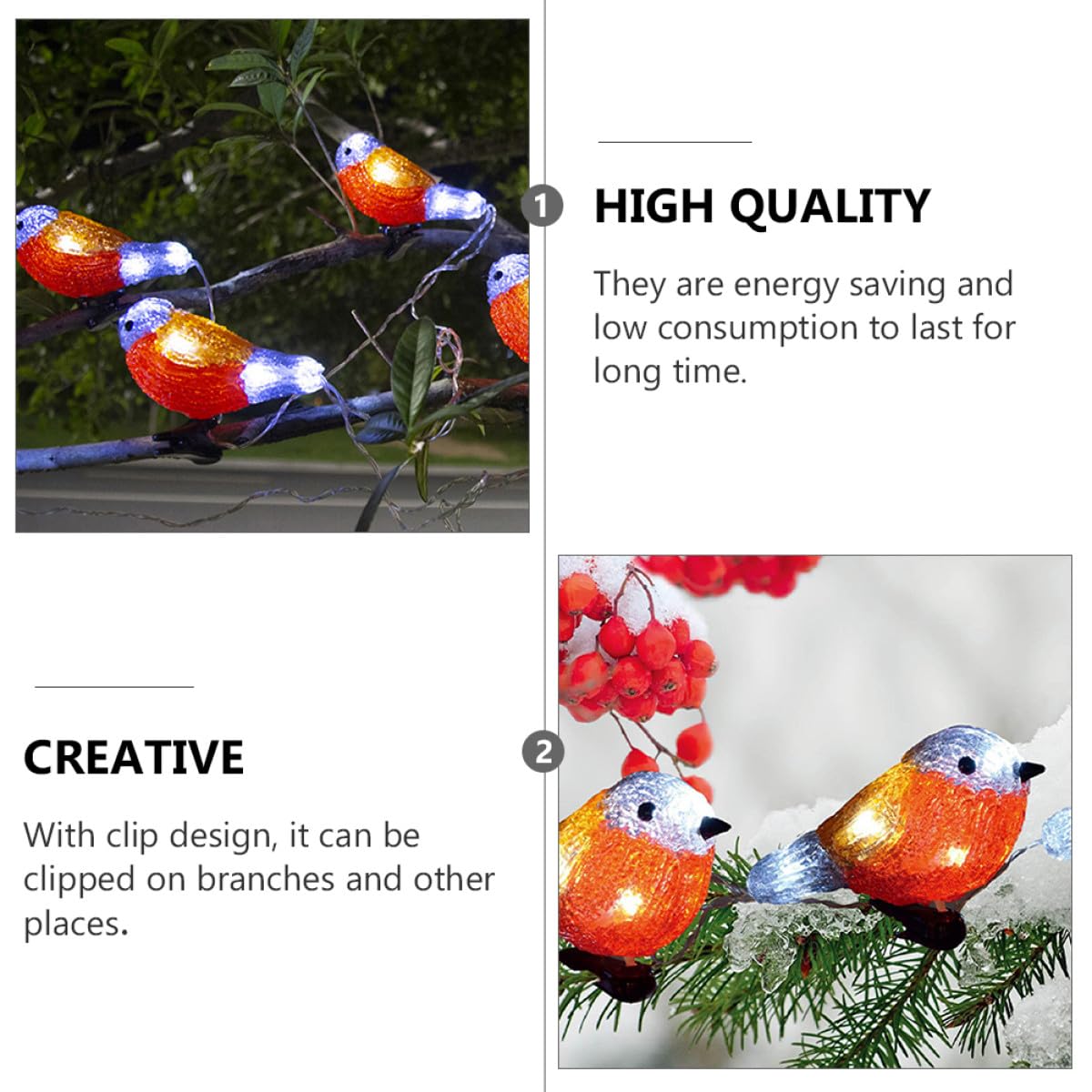 Solar LED Rotkehlchen Lichterkette aus Acryl Kunststoff Ip65 1 Satz | Garten und Hof, Rot, Energiesparend mit Geringem Verbrauch, Dekorative Außenbeleuchtung