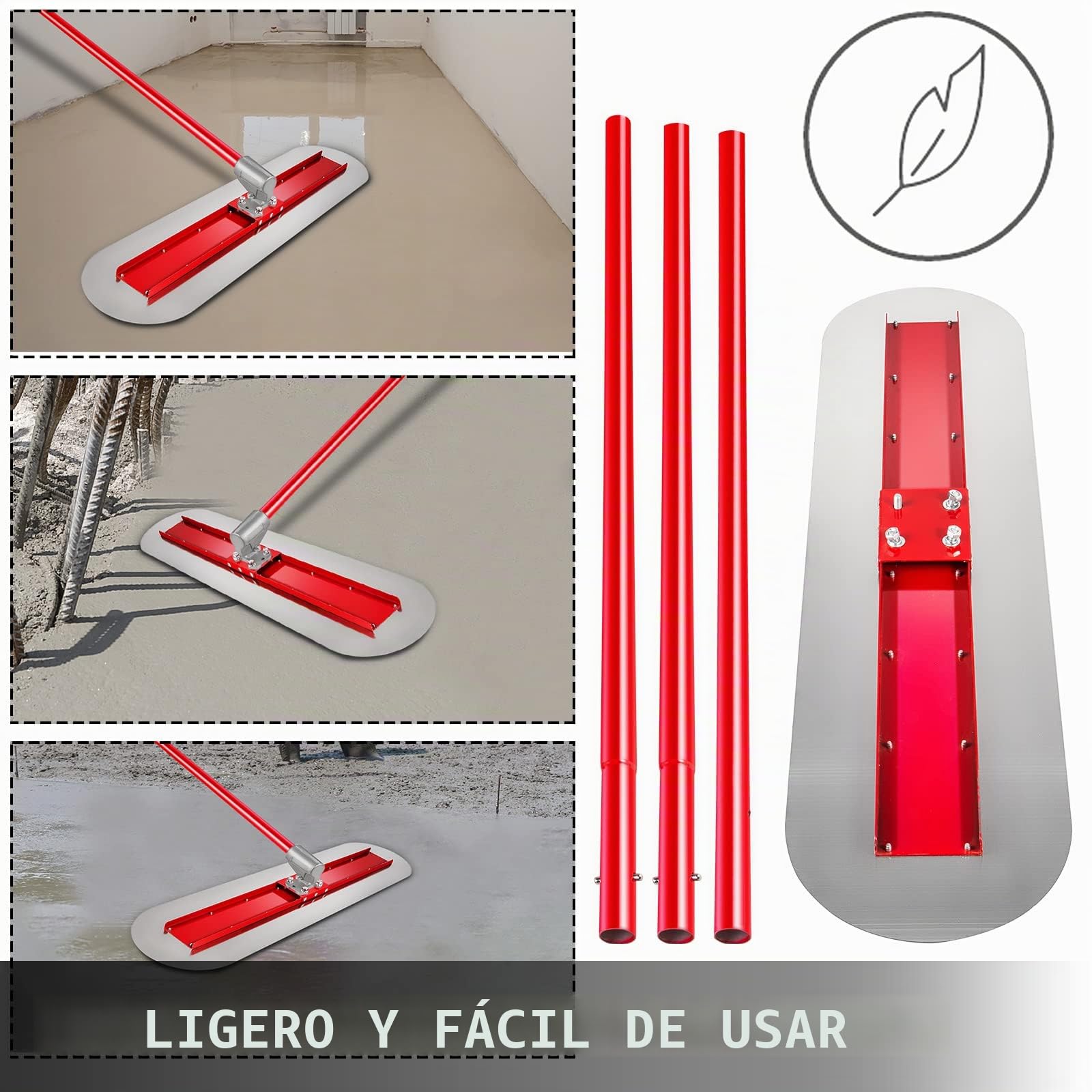 VEVOR Grande Taloche - Paleta de hormigón de Acero, Paleta de mampostería, 3 Asas de 1,8 m, Paleta de enyesado, Soporte Ajustable, hormigón Liso, Cuchillo de Recubrimiento, alisado