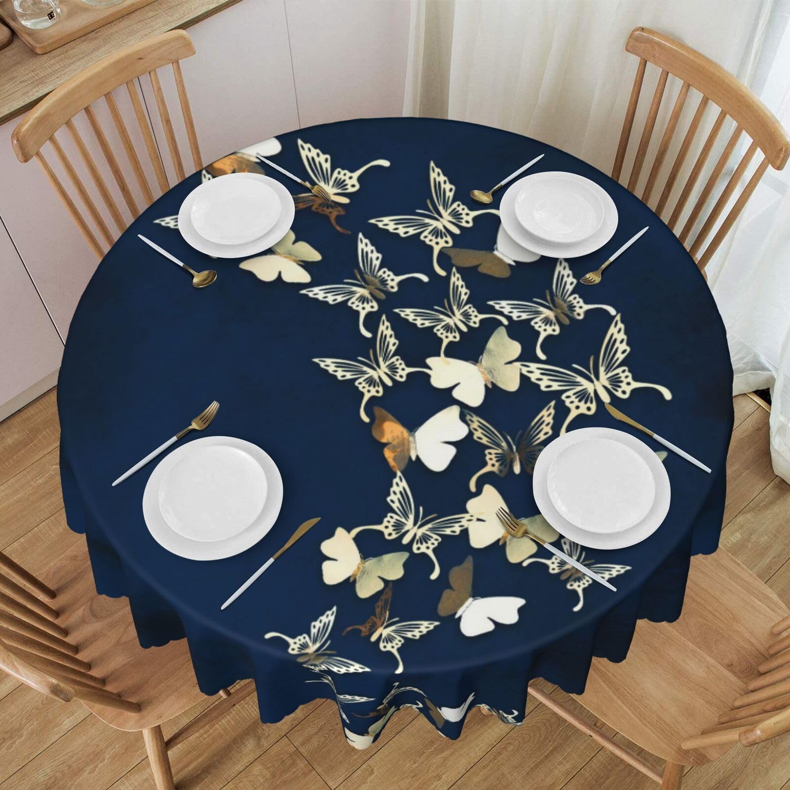 Nappe ronde 3D papillon pour repas de fête en famille et pique-nique chic en plein air