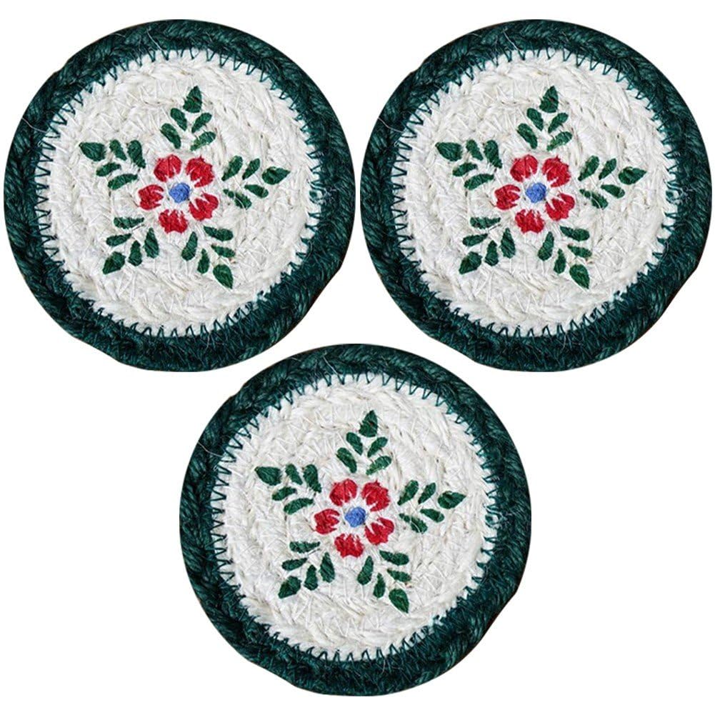 Vobumix Christmas Hemp Rope Woven Coasters 3pcs Jute Drink Coasters Round Insulated Drink Coasters Placemats for Modern Home Decor
