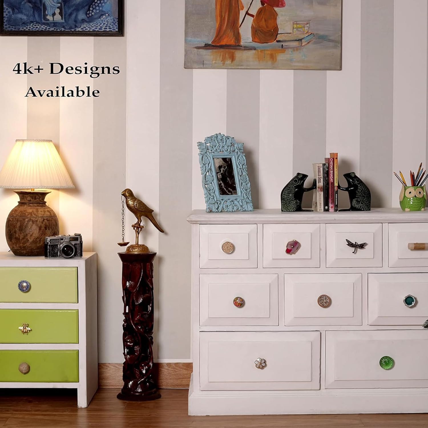 Indian Shelf 6 Piece Sapphire Hue Ceramic Multicolor Decorative Drawer Knobs Cabinet Handles Dresser Pulls Modern Finish