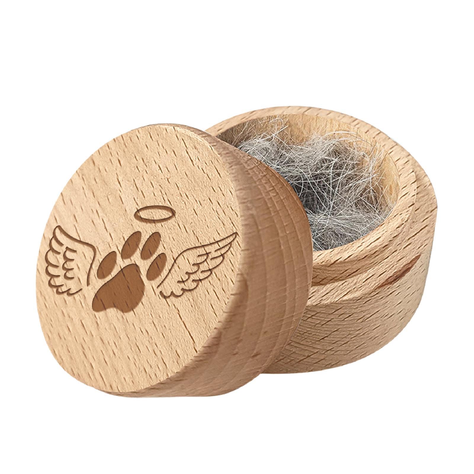 CREATCABIN Round Wood Mini Animal Urn Small Pet Urns for Ashes Hair Keepsake Box Case Paw Print Wing BurlyWood Decorative Urns Funeral Cremation Pet Urn Memorial Box Gift for Dog Cat 2x1.6Inch