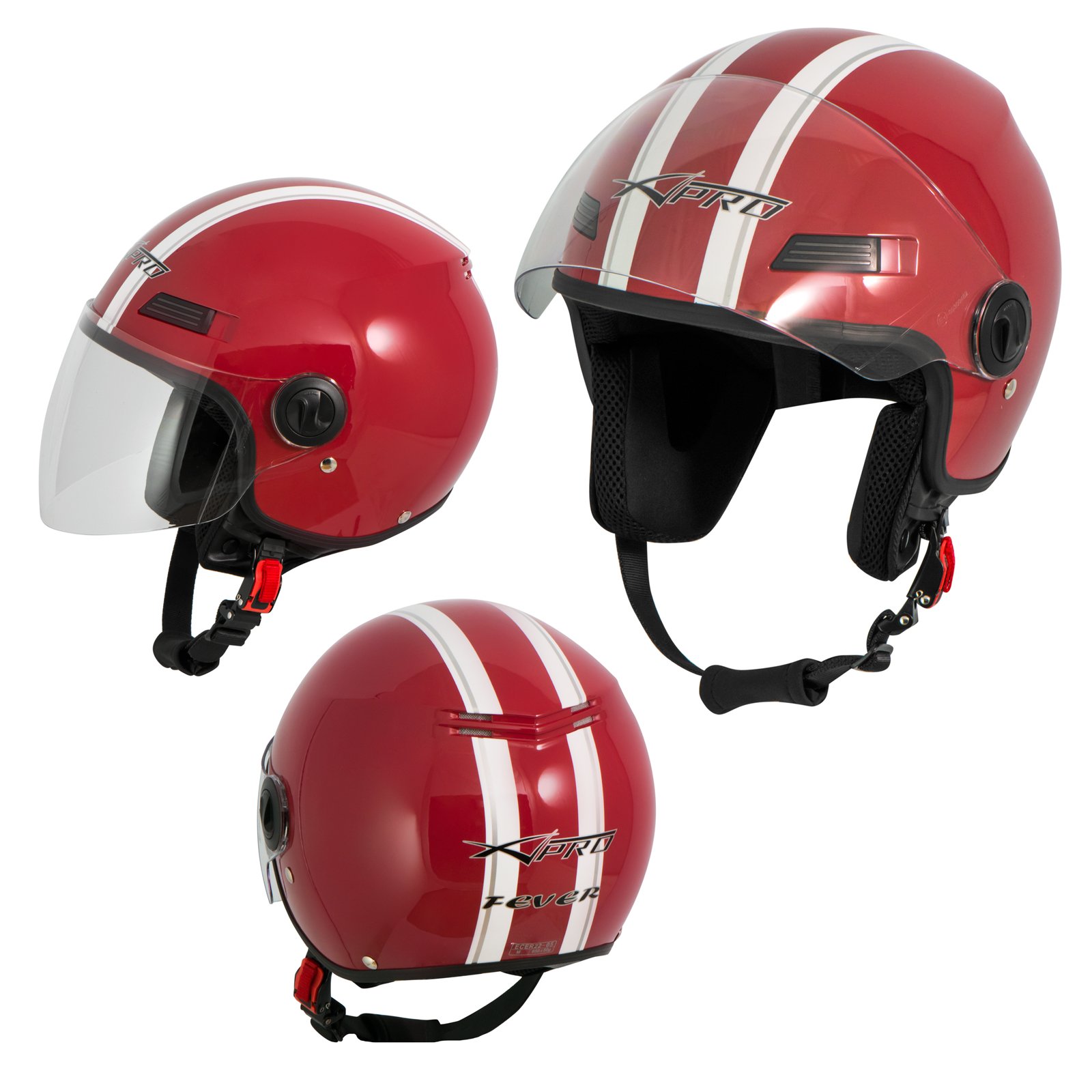 A-Pro Casco Jet Scooter Moto Quad Omologato ECE 22-06 Visiera Rosso S