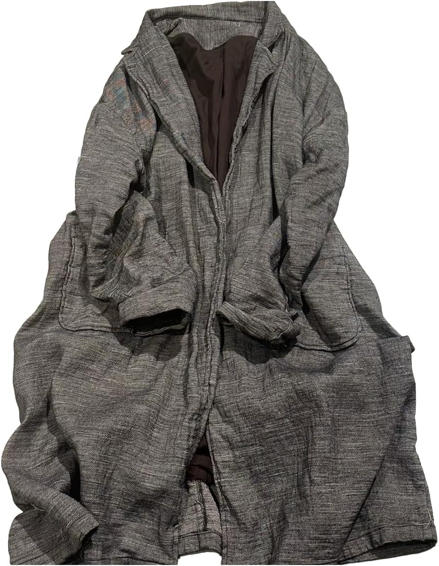 NFYM Women's Long Trench Coat, Quality Textured Woven Linen Loose Fit Artistic Outerwear