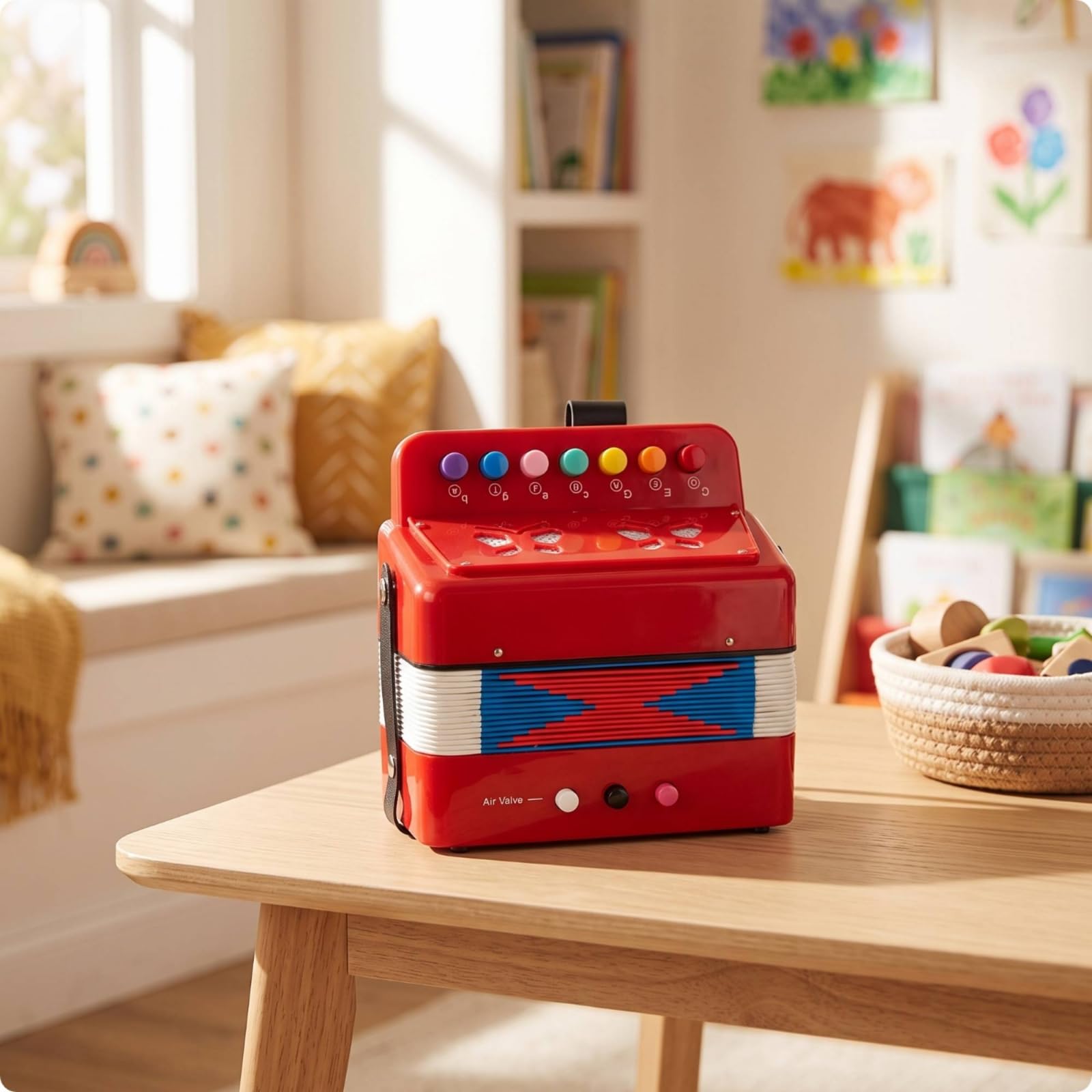 Fisarmonica per Bambini Strumento Didattico Mini Fisarmonica Organetto Portatile Giocattolo Musicale in Plastica con Tasti Rotondi Doppio Basso E , Nero