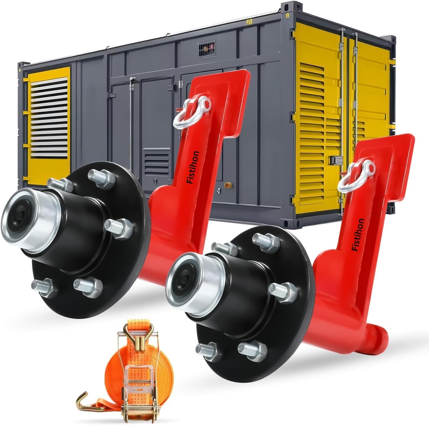2-Pack 6-Lug Wheels Kit for Shipping Containers (20ft - 40ft) with Axles & Tie Down