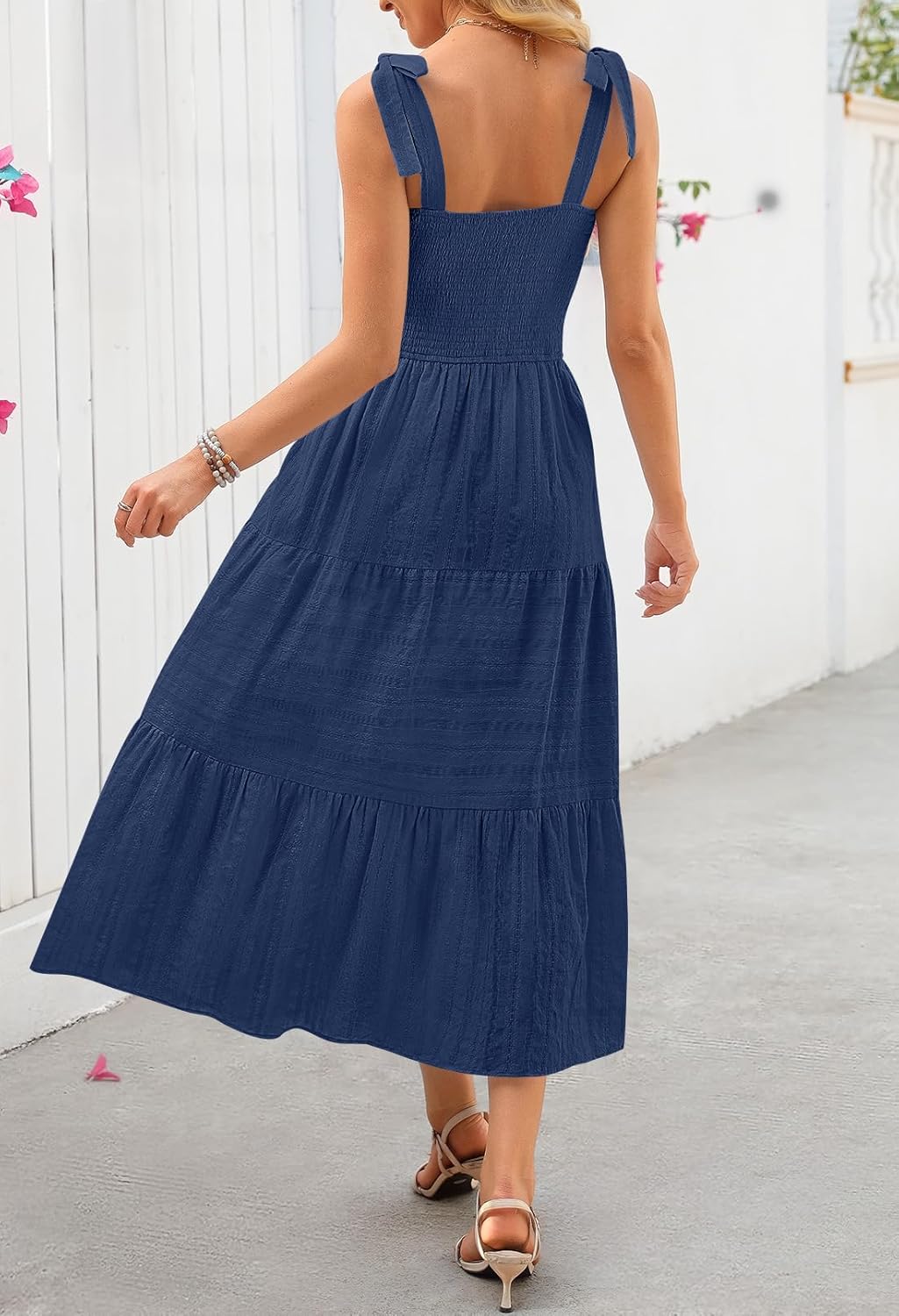 MEROKEETY Women's 2026 Spring Boho Maxi Dress Summer Beach Vacation Casual Sleeveless Smocked A Line Sundress with Pockets - Image 5