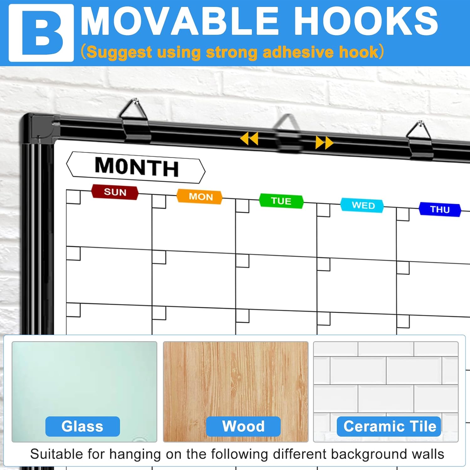 Large Dry Erase Calendar for Wall 72" x 40", Monthly Calendar Whiteboard with Black Aluminum Frame for Home School and Office Organization