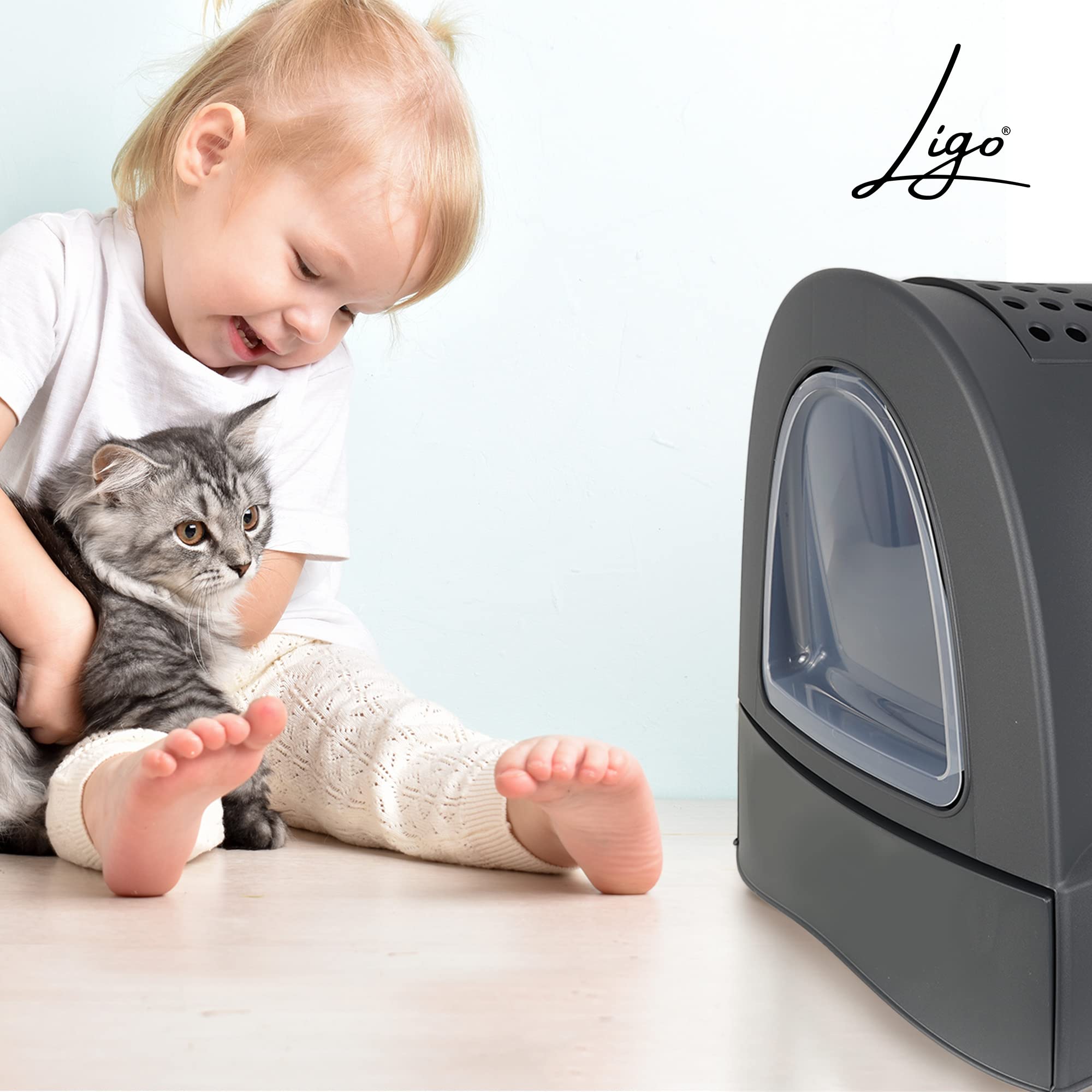 Ligo - Lettiera Gatto chiusa Lettiera per Gatti con Filtro e Paletta contenitore sabbia igienico per gatto. MODERN (ANTRACITE)