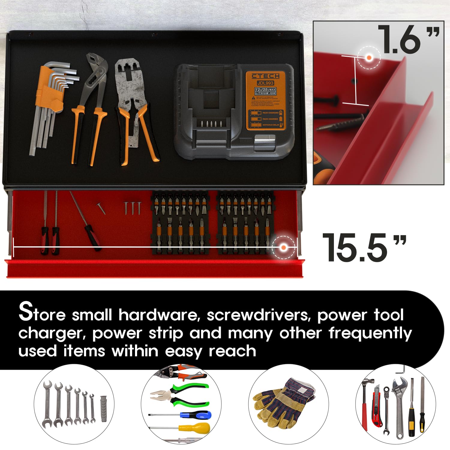 Produktbild von YedZen Werkzeug-Wandhalterung Für 8 Elektrowerkzeuge – Metall-Organizer Mit 8 Schlitzen, Bis 50 Lbs, Einfach Montierbar Für Garage & Werkstatt