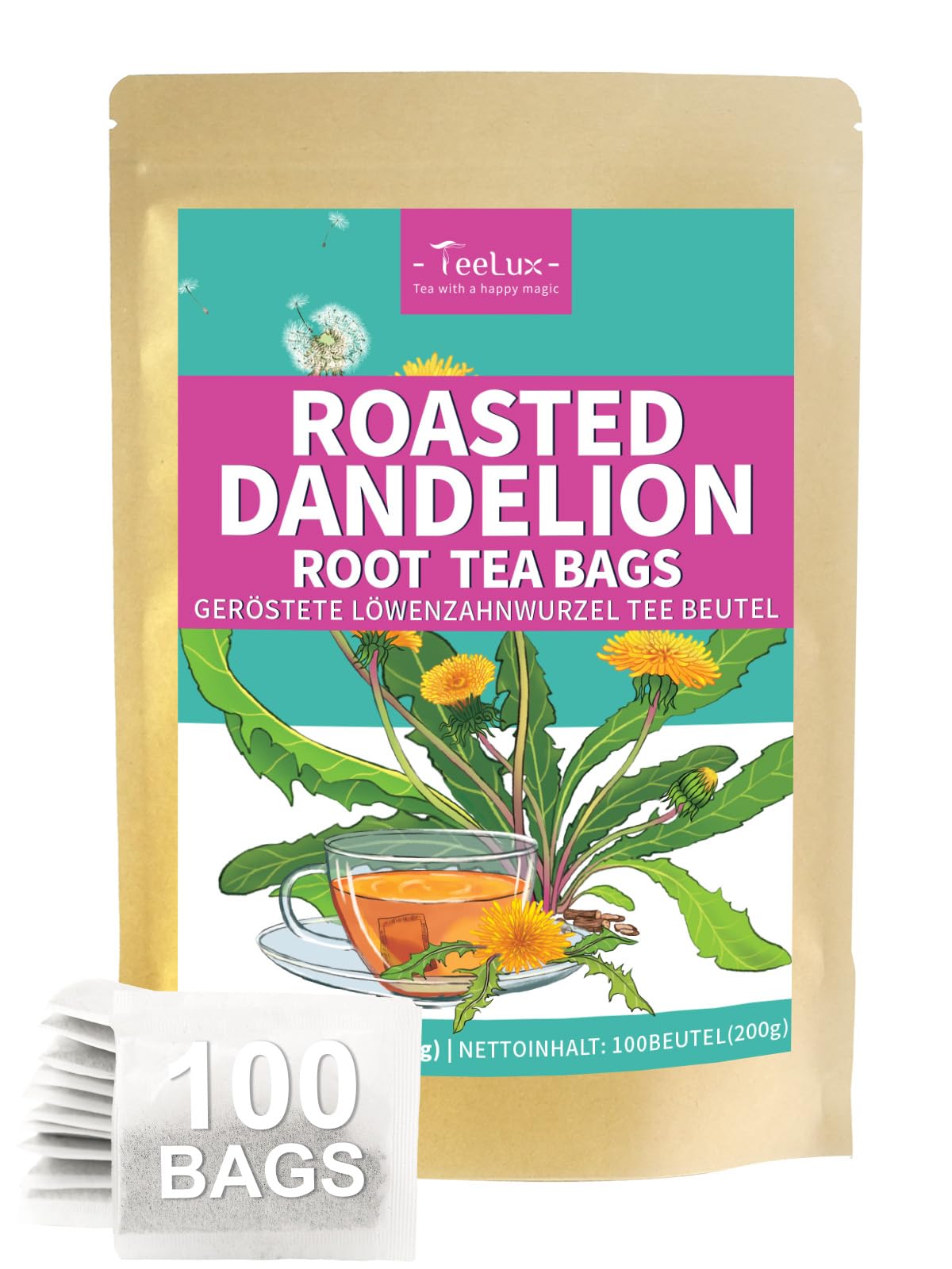 TeeLux Dandelion Leaf & Root Tea Bags 100 Count, Vegan, Rich Flavor, Premium Dandelion Tea, Natural Caffeine Free Herbal Tea — view 24