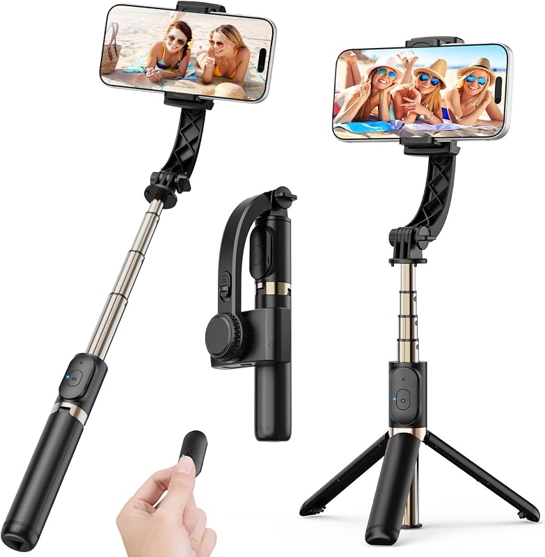 Gimbal Stabilizer for Smartphone, 1-Axis Auto Balance Selfie Stick Tripod with Remote, 360° Rotating Phone Holder, Extendable Portable Phone Stabilizer for Video Recording, Vlogging, YouTube, TikTok