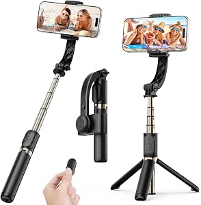 Gimbal Stabilizer for Smartphone, 1-Axis Auto Balance Handheld Gimbal, 360° Rotating Extendable Selfie Stick Tripod, Wireless Remote Control for iPhone Android, Travel Vlogging, TikTok, YouTube