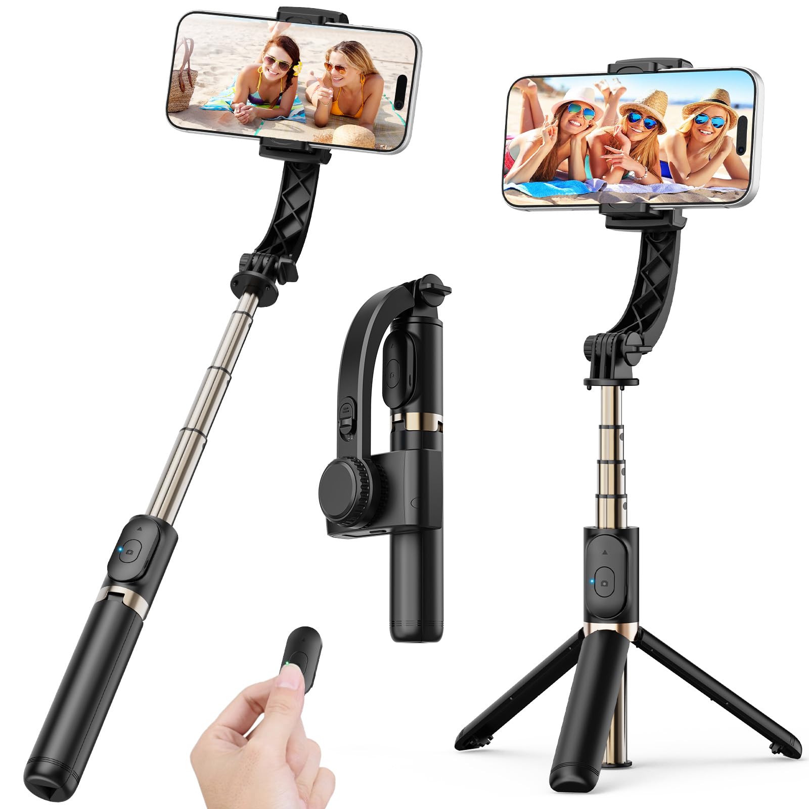 Smartphone Gimbal Stabilizer, 1-Axis Auto Balance & 360° Rotation, Extendable Aluminum Selfie Stick Tripod with Remote Control for iPhone & Android,Travel, Vlogging, TikTok, YouTube