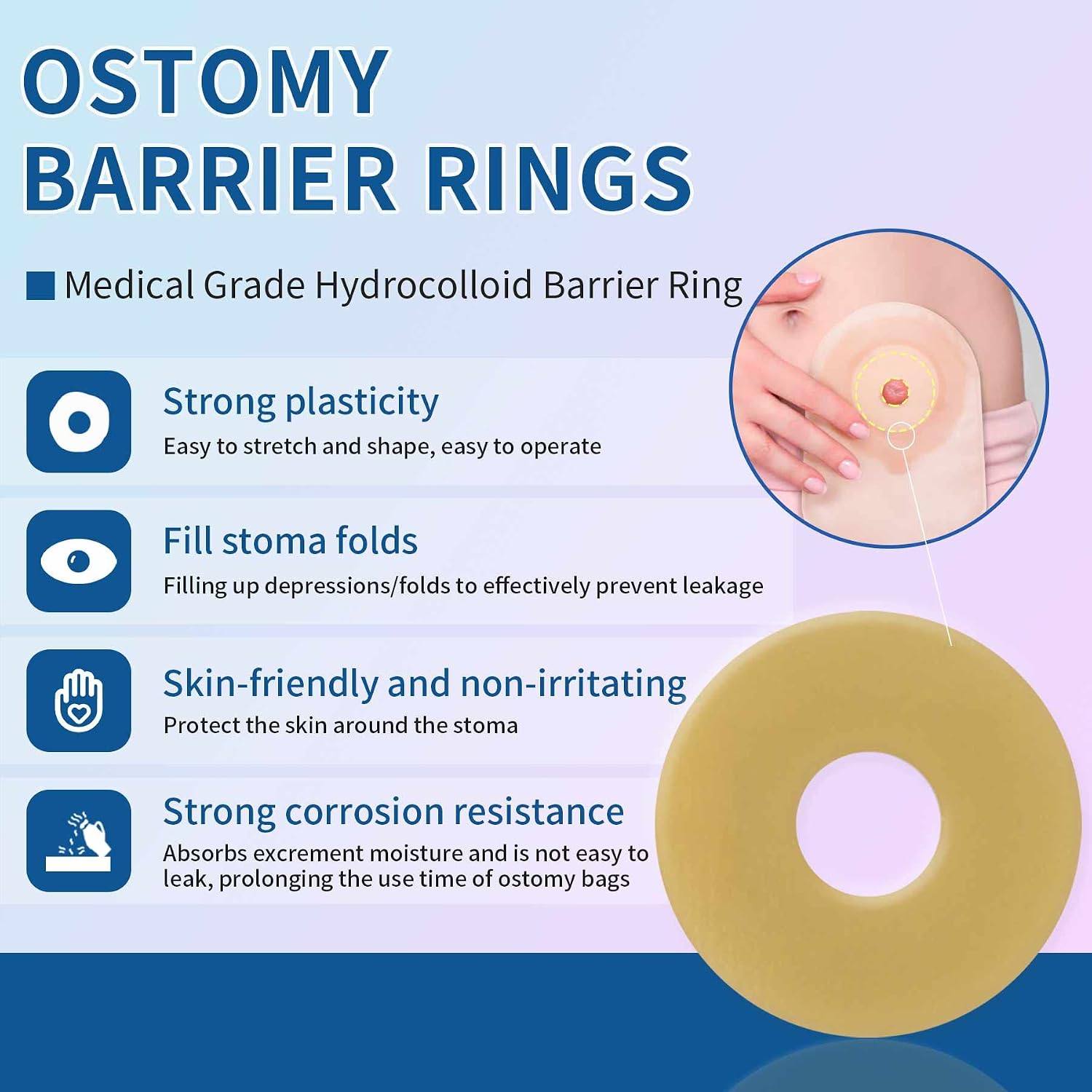 Ostomy Barrier Rings, Barrier Rings for ostomy, 4mm Thickness Moldable Ostomy Rings Medical Grade Hydrocolloid Adhesive Barrier Rings Better Seal for Ostomy Bags(Box of 10)