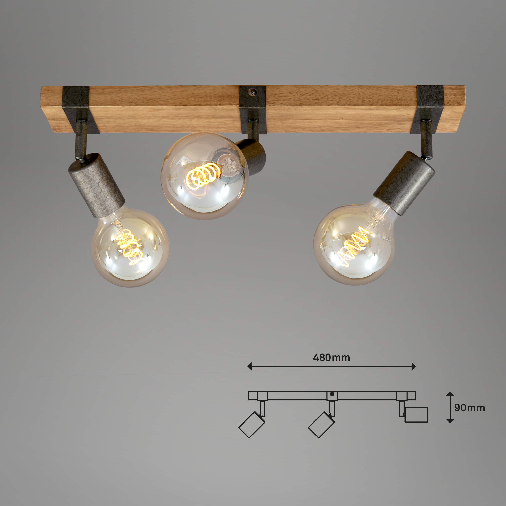 BRILONER Lustre Suspendu Vintage 3 Lampes - Noir Et Bois - IP20 - Pour Salle à Manger - 98x25x103.5cm