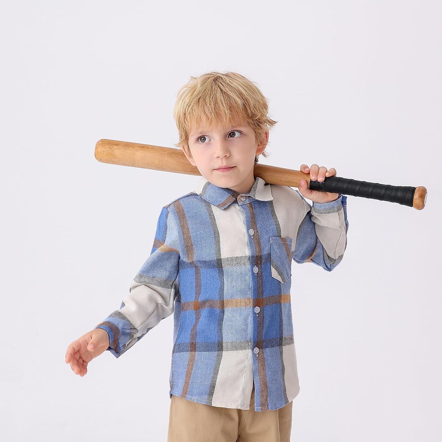 Boys Plaid Button Down Shirts Toddler Long Sleeve Collared Tops Kids Spring Clothes Size 3-7T (2 Pack) - Image 2