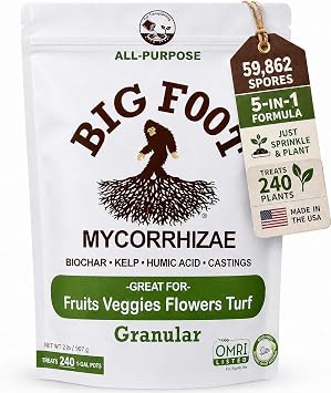 Big Foot Mycorrhizal Fungi Granular for Transplants - for All Plants - Easy to Use Root Stimulator - Treats 240 Plants 60K mycorrhizal Spores - Double Your Plant Size - 2 Pounds