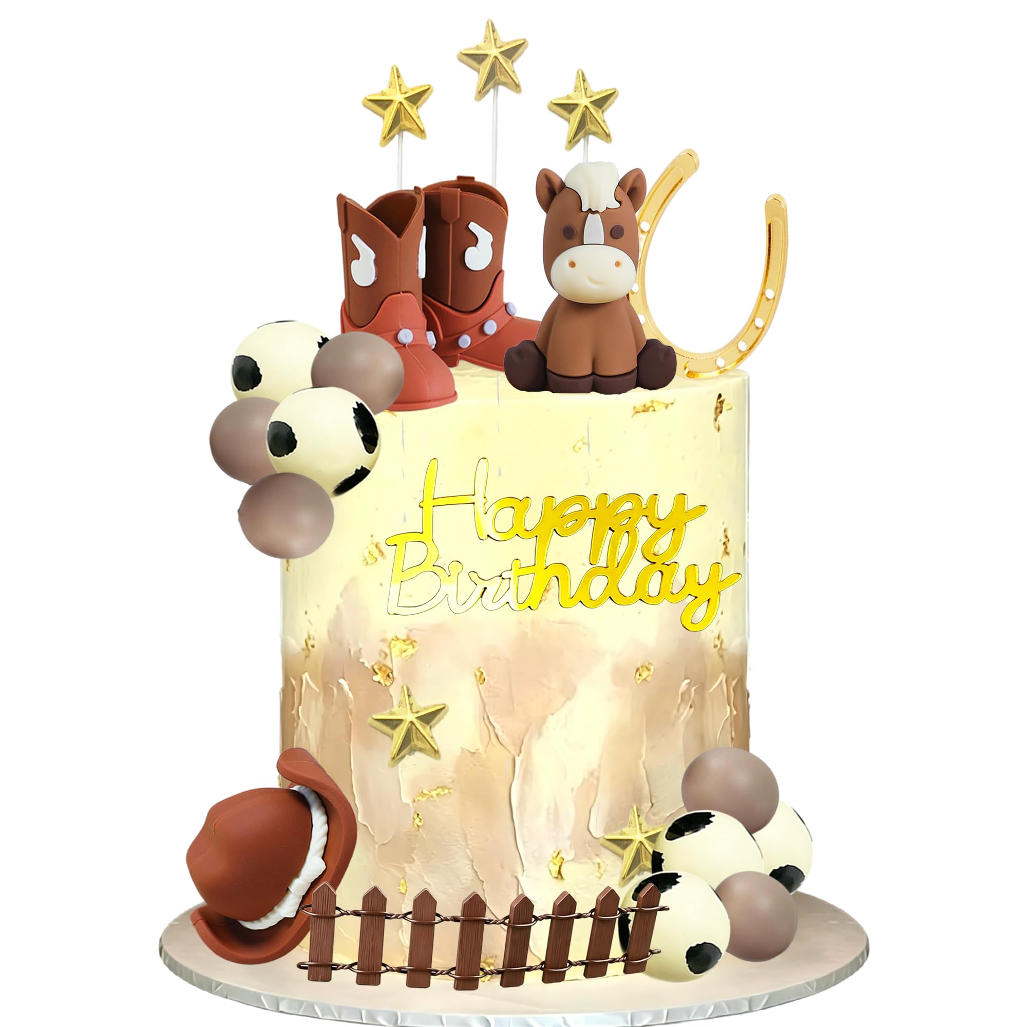 Tyotrbs 3D Cowgirl Happy Birthday Cake Topper Cowboy Hat Boots Cake Decoration for Western Theme Babyshower Birthday Party Cake Decorations (brown2) - Image 8
