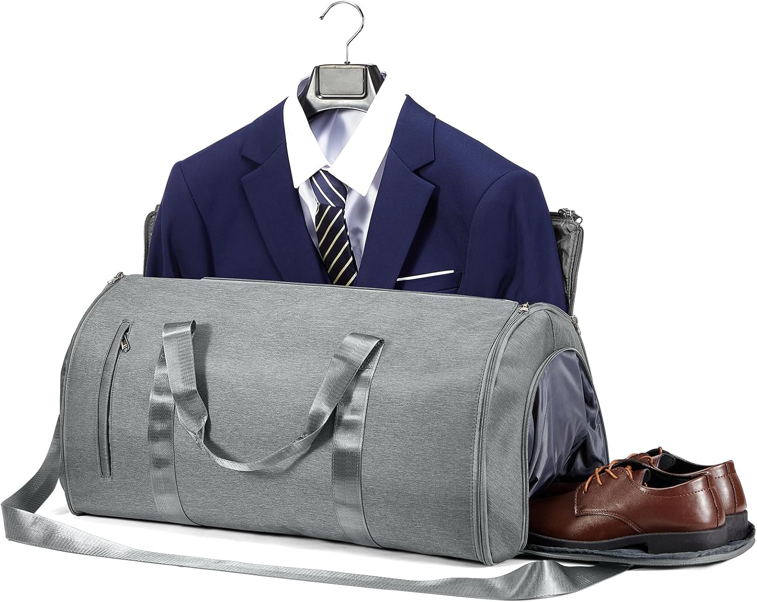 Garment Bags For Travel,Convertible Garment Bag With Shoulder Strap,Professional Carry On Duffel Bag For Men Women-2 In 1 Hanging Foldable Weekender Travel Suit Bags,Grey
