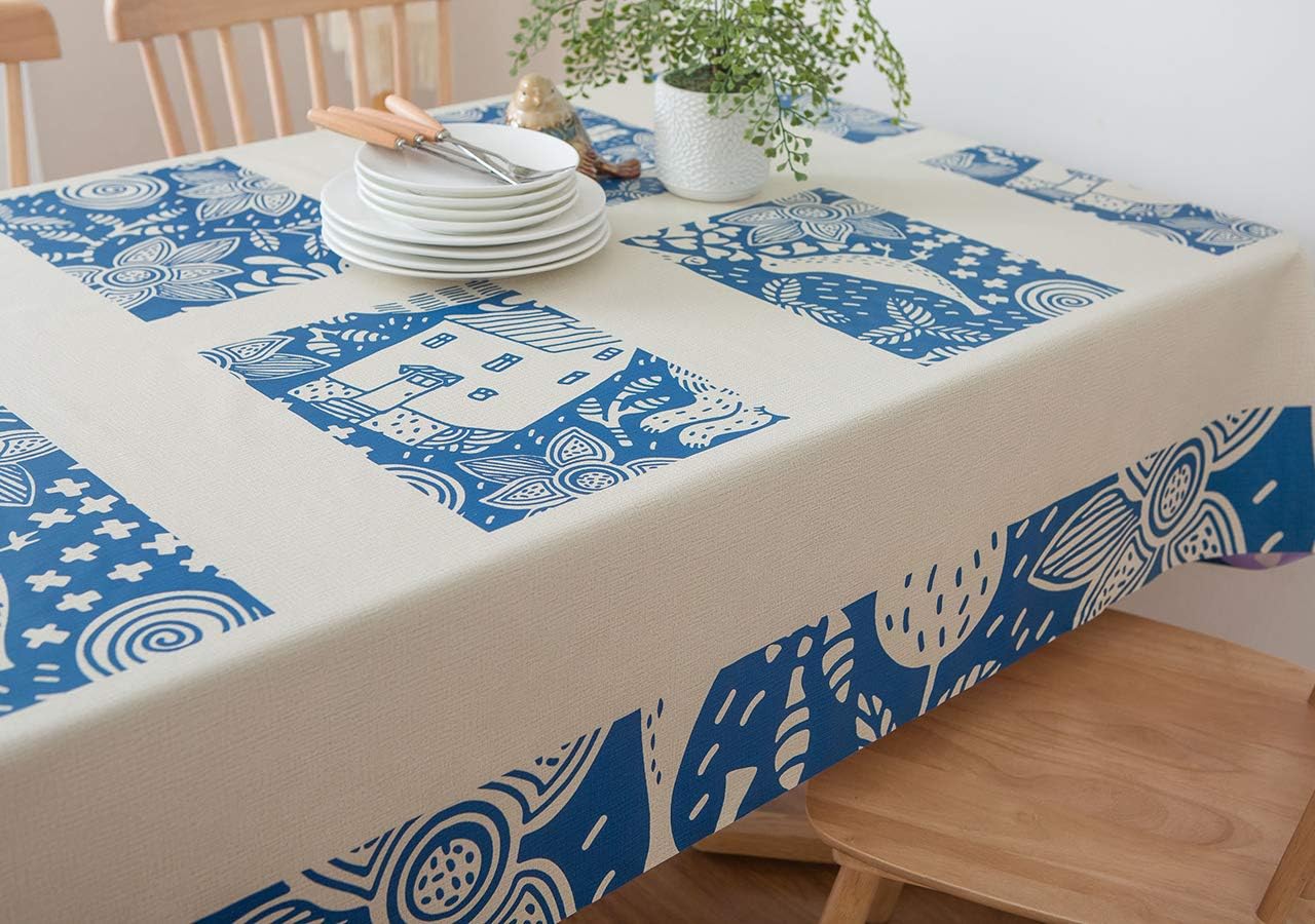 LEEVAN Heavy Weight Vinyl Rectangle Table Cover Wipe Clean PVC Tablecloth Oil-proof/Waterproof Stain-resistant-54 x 84 Inch(Navy Blue Floral)