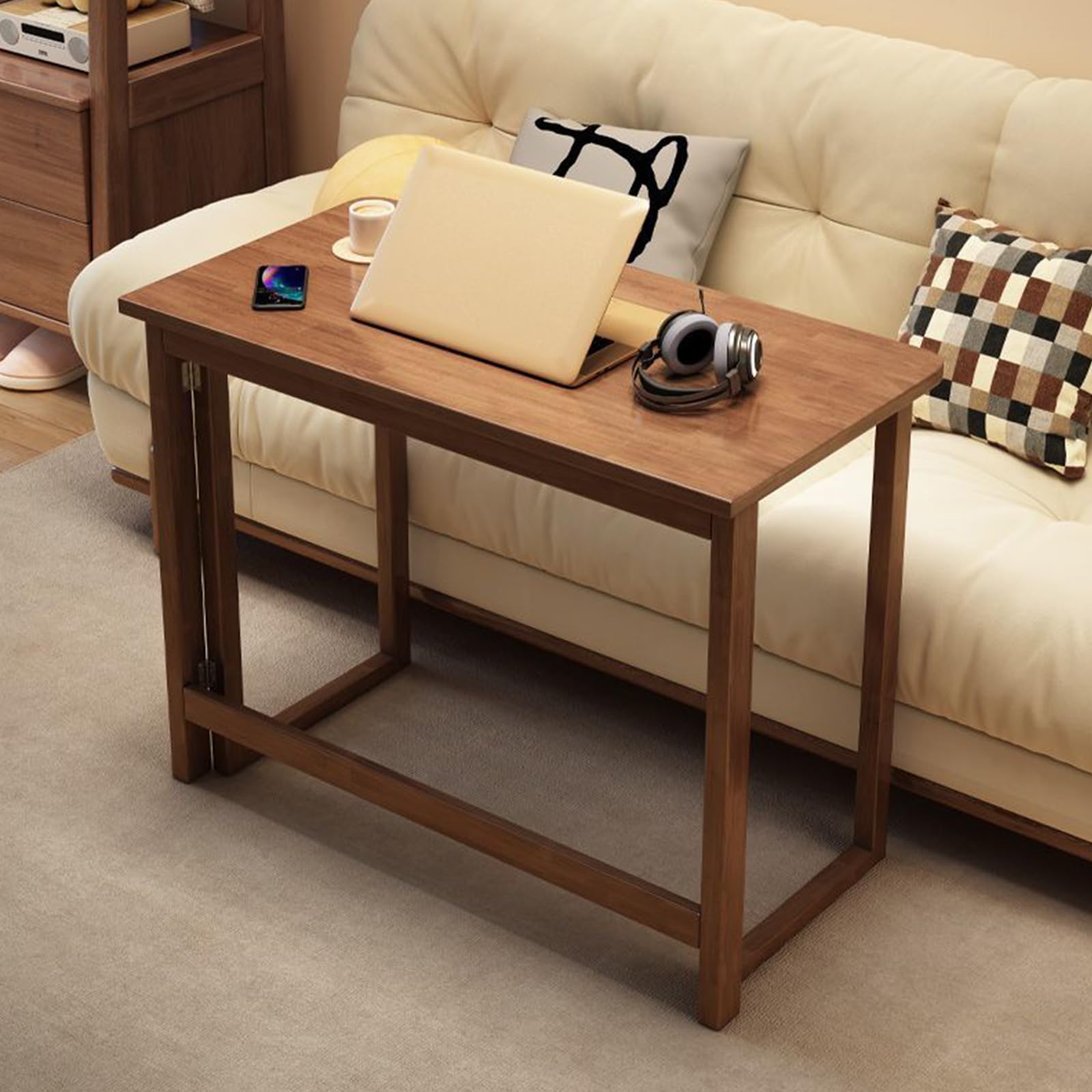 Mid Century Moderner Klappschreibtisch aus Massivholz, kompakt, keine Montage, Schreib- und Lerntisch für kleine Räume, platzsparend, Heimbüro, Computertisch, stilvolles und funktionales Design