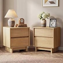 HOUROM 2 Pcs Oak Nightstand Set for Bedroom, 2 Drawer Bedside End Table