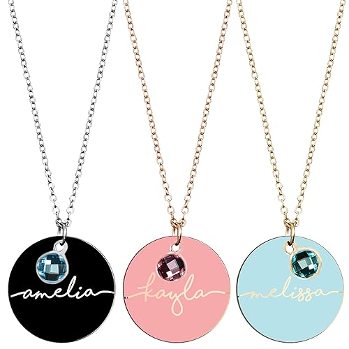 Birthstone Name Necklace Valentines Day Gifts for Kids Best Personalized Jewelry for Women Handmade Mom Gemstone Pendant Initial Anniversary