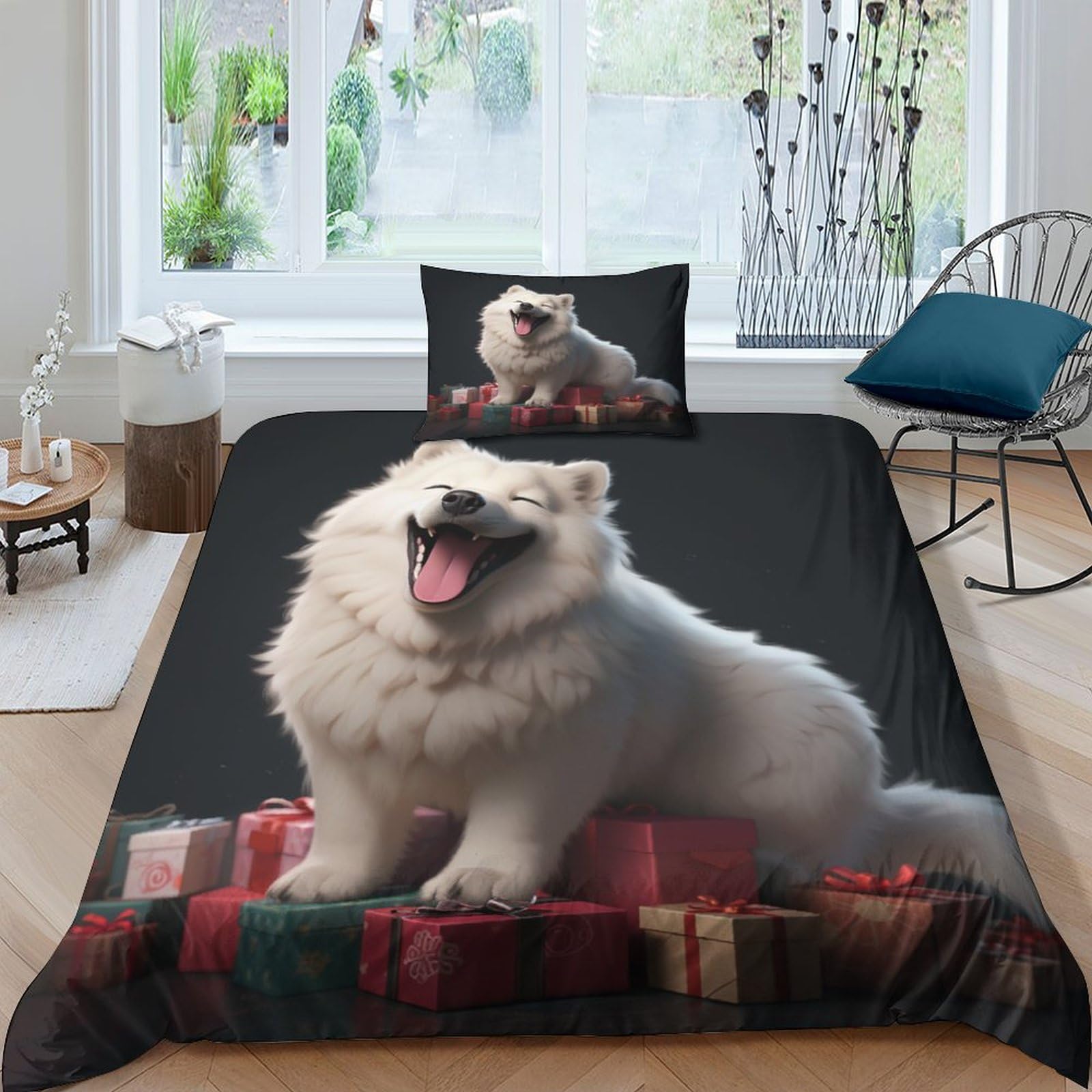 Housse de couette 3 pièces Chien Heureux en microfibre respirante contre la transpiration