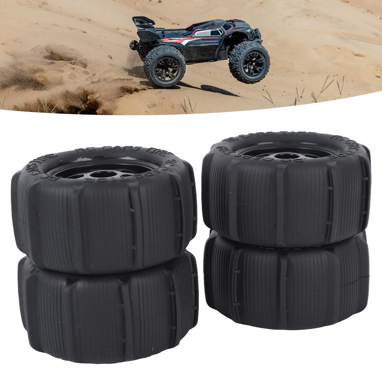 4 Ruedas De Playa RC 1/14 1/16 1/18 – Neumáticos De Goma Con Buen Agarre Y Amortiguación, Para Coches Con Acoplador De 12 Mm