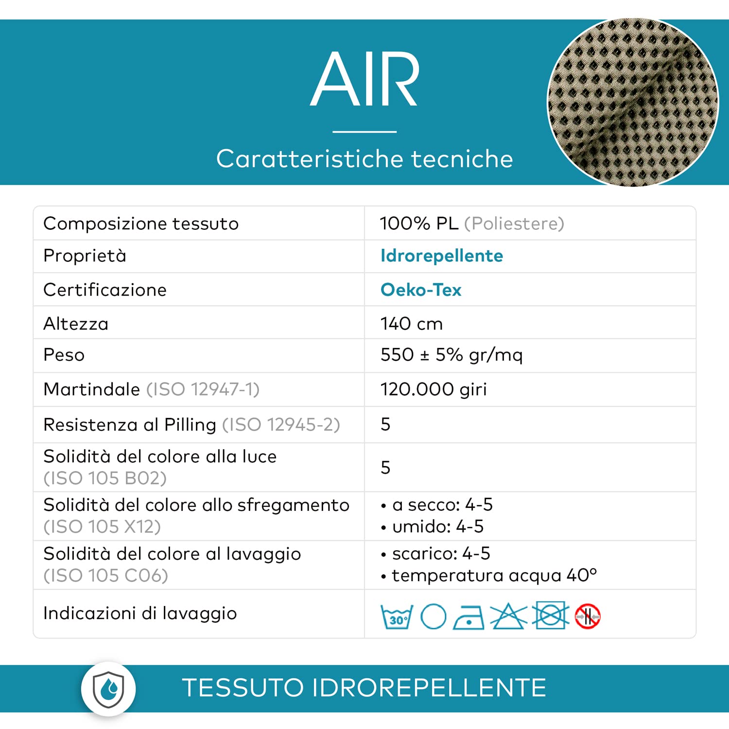 DESHOME Air Tissu au mètre hydrofuge effet 3D Tissu au mètre résistant pour tapisserie canapés, coussins, sacs, accessoires (Anthracite, 5 mètres)