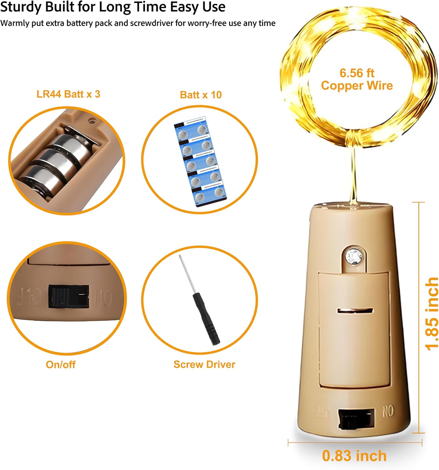 Wine Bottle Lights with Cork, 20-LED 6.56ft 6-Pack DIY String Light with Battery up to 120hrs Work for Party Wedding Christmas Festival Bar Home Decoration, Warm White Jar Light Indoor Outdoor