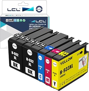 LCL Compatible for HP 932XL 933XL CN053AN CN054AN CN055AN CN056AN High Yield (5-Pack 2Black Cyan Magenta Yellow) Ink Cartridge for HP Officejet 6100 6600 6700 7110 7610 7612 7510 7512