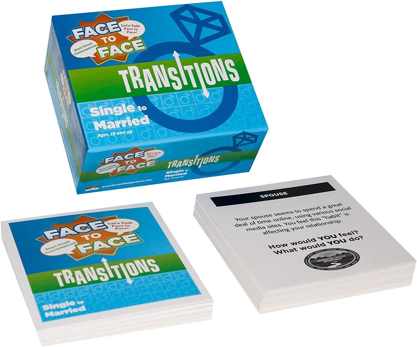 Face to Face Transitions - Single to Married Conversation Card Game - Conversation Starters for Couples, Newlyweds & Premarital Counseling, 96 Scenario Cards, Ages 18+