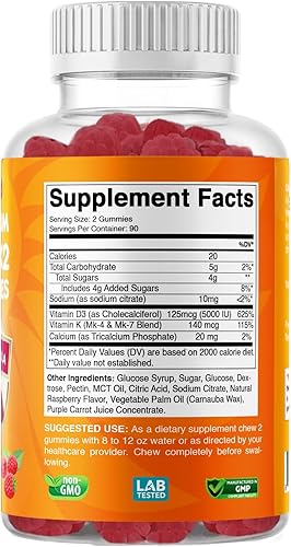 Miniatura 8 de VITABOD Gomitas de vitamina D3 K2 salud ósea y cardíaca 180 gomitas a base de pectina