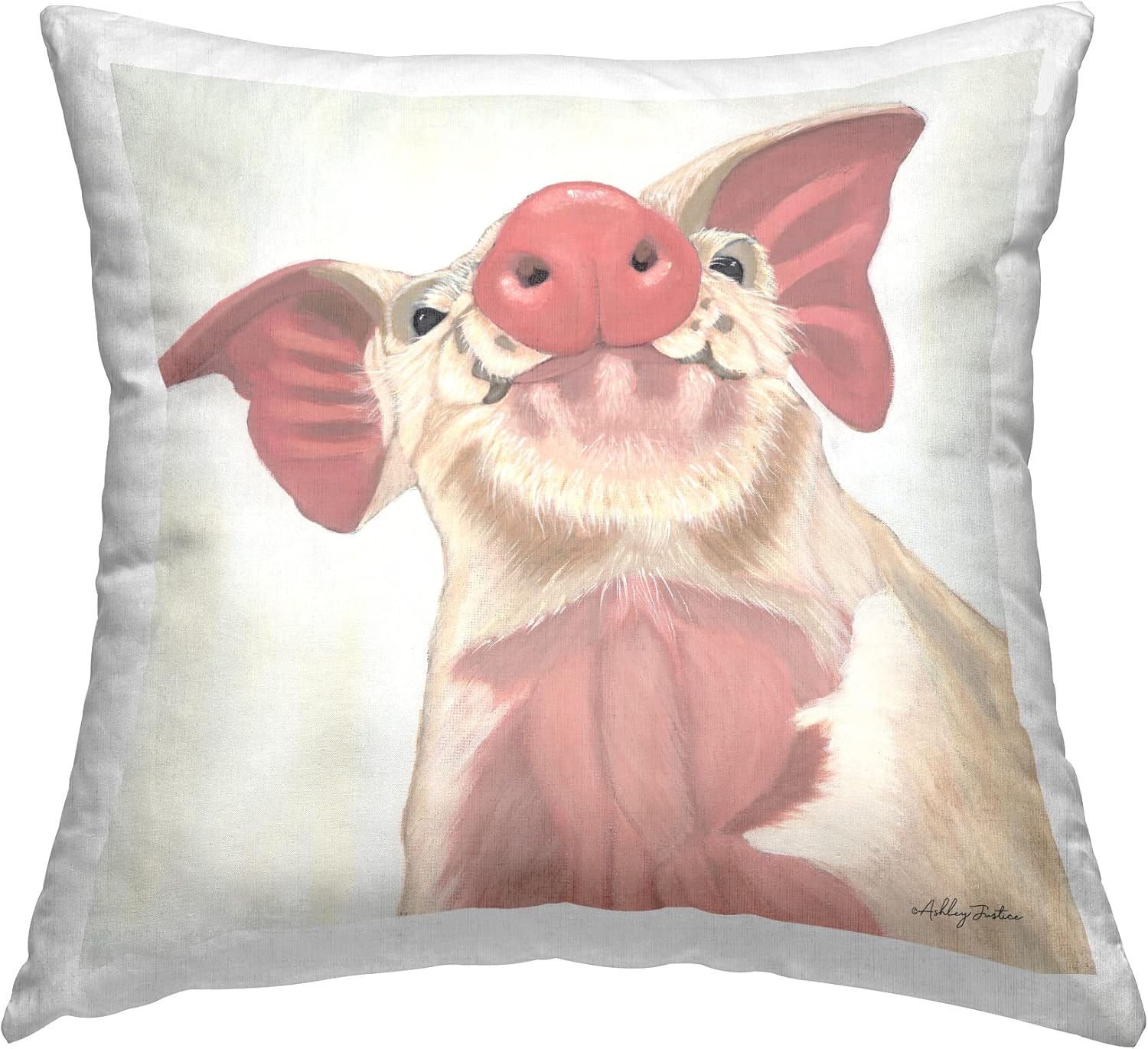 Stupell Industries Pink Pig Snout Adorable Farm Hog Animal Design by Ashley Justice Pillow, 18 x 18