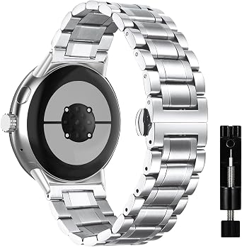 Metal Band for Google Pixel Watch 4 45 mm/3, Solid Stainless Steel Wristband, Quick Release Strap, Adjustable Exquisite Replacement Band for Google Pixel Watch 3 45 mm/4 - Silver