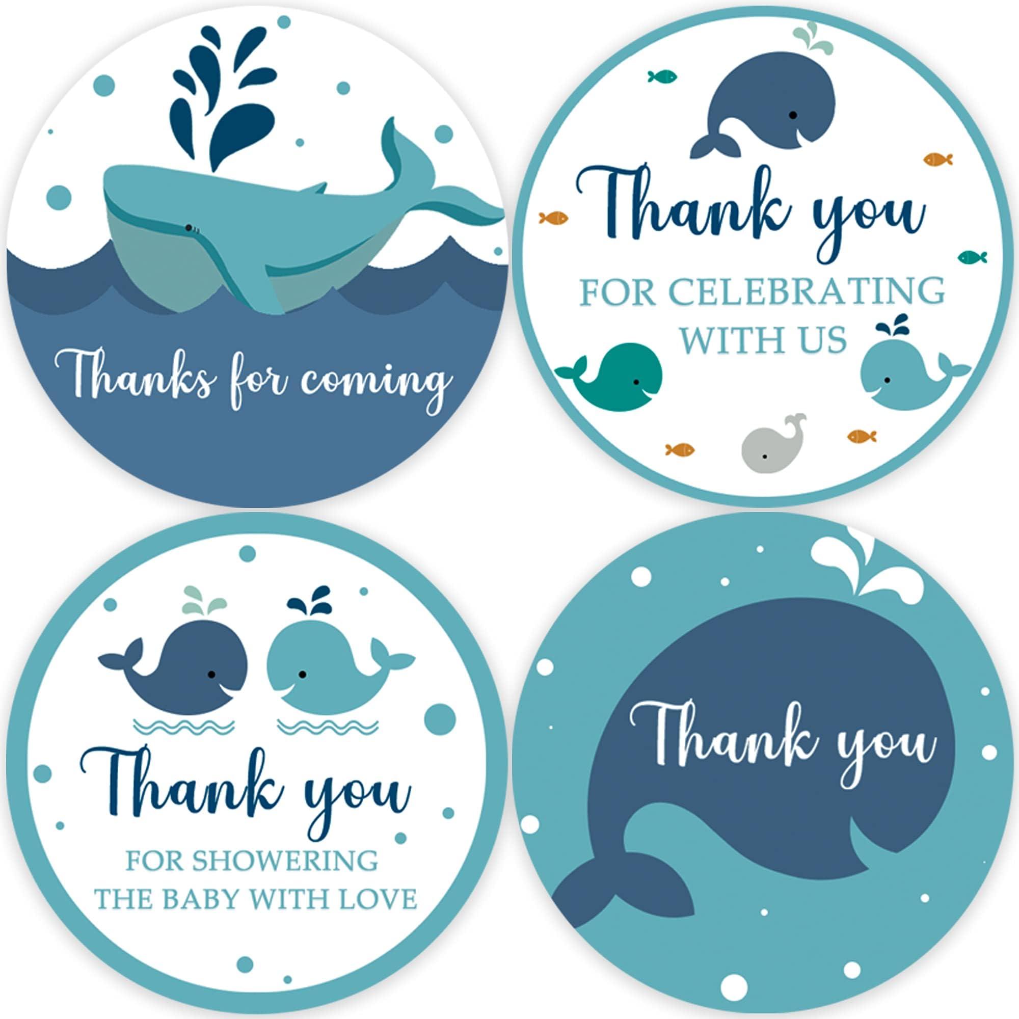 Bemoor80 Blue Whale Thank You Stickers, Baby Shower Thank You Stickers, Ocean Themed Baby Shower Favor Label Decorations(2 Inch)