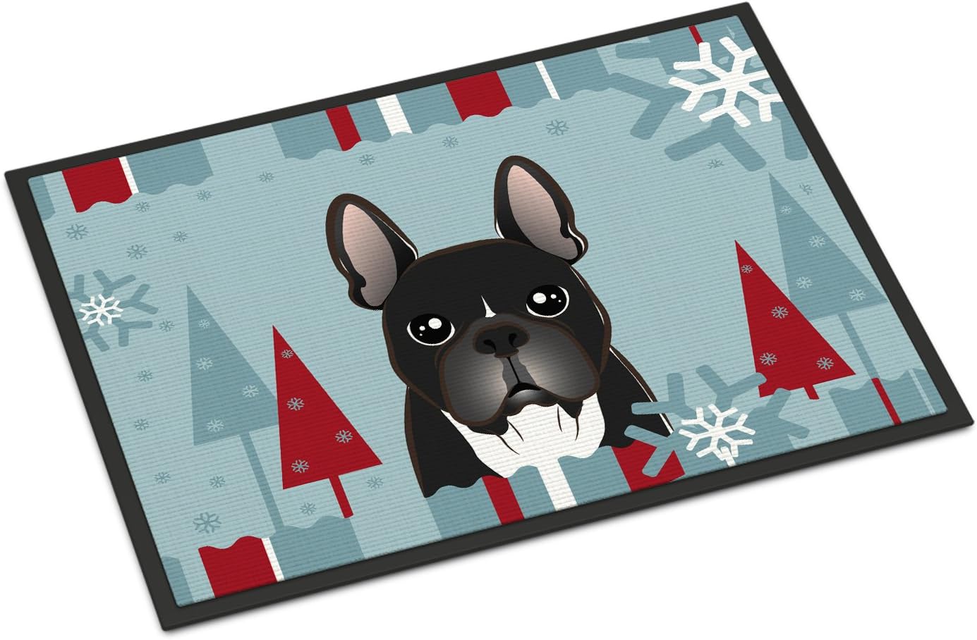 Caroline's Treasures BB1723MAT Winter Holiday French Bulldog Doormat 18x27 Front Door Mat Indoor Outdoor Rugs for Entryway, Non Slip Washable Low Pile, 18H X 27W