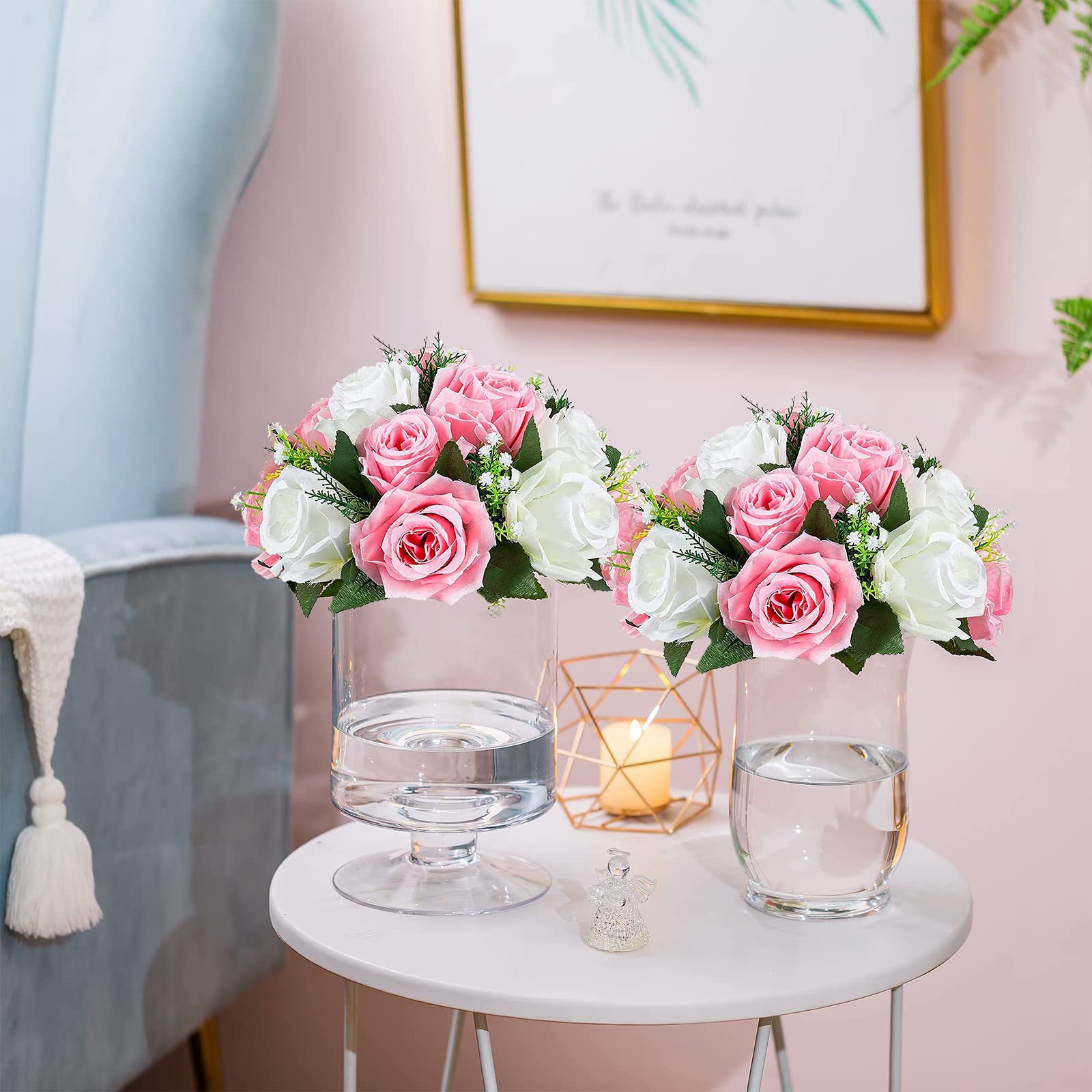 Sziqiqi 10 Stück künstliche Blumen Seide Rose Blumen Anzug für Hochzeit Party Mittelpunkt Straße Blei Blumenregal Dekorationen 10 Stück | 25,4 cm Kunstseide Kunstrosen-Arrangement für Hochzeit, Party, Geburtstag, Gang-Blumenregal, Heimdekoration