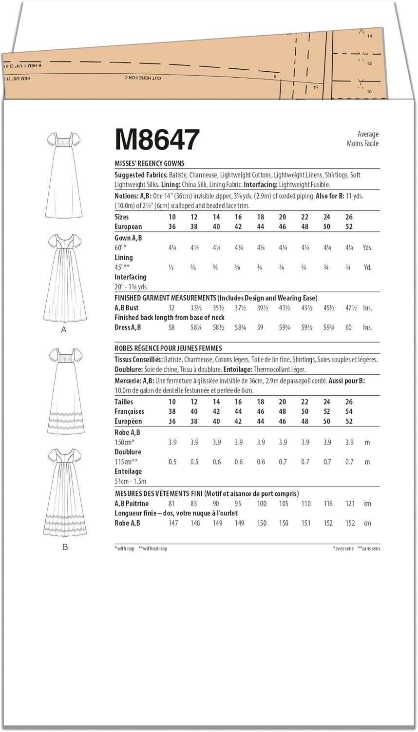 McCall's M8647 Sewing Pattern for Misses' Regency Gowns