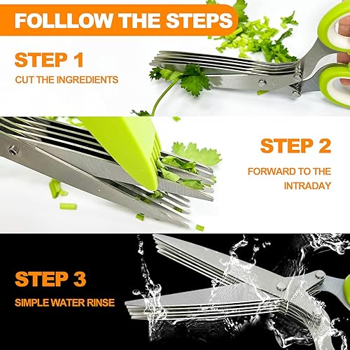 Miniatura 6 de 2 tijeras de hierbas, cortador de hierbas con 5 cuchillas y cubierta, tijeras de cocina para cortar, cortar y cocinar