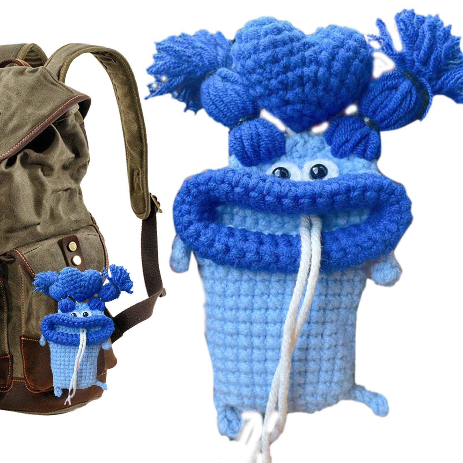 GIMOCOOL Handmade Crochet Key Case/Holder, Creative Cuddly Sausage Mouth Car Key Cover, Hand-Knitted Wool Plush Funny Big Mouth Key Pendant, Car Key Wallets Gift For Keychain Ornaments