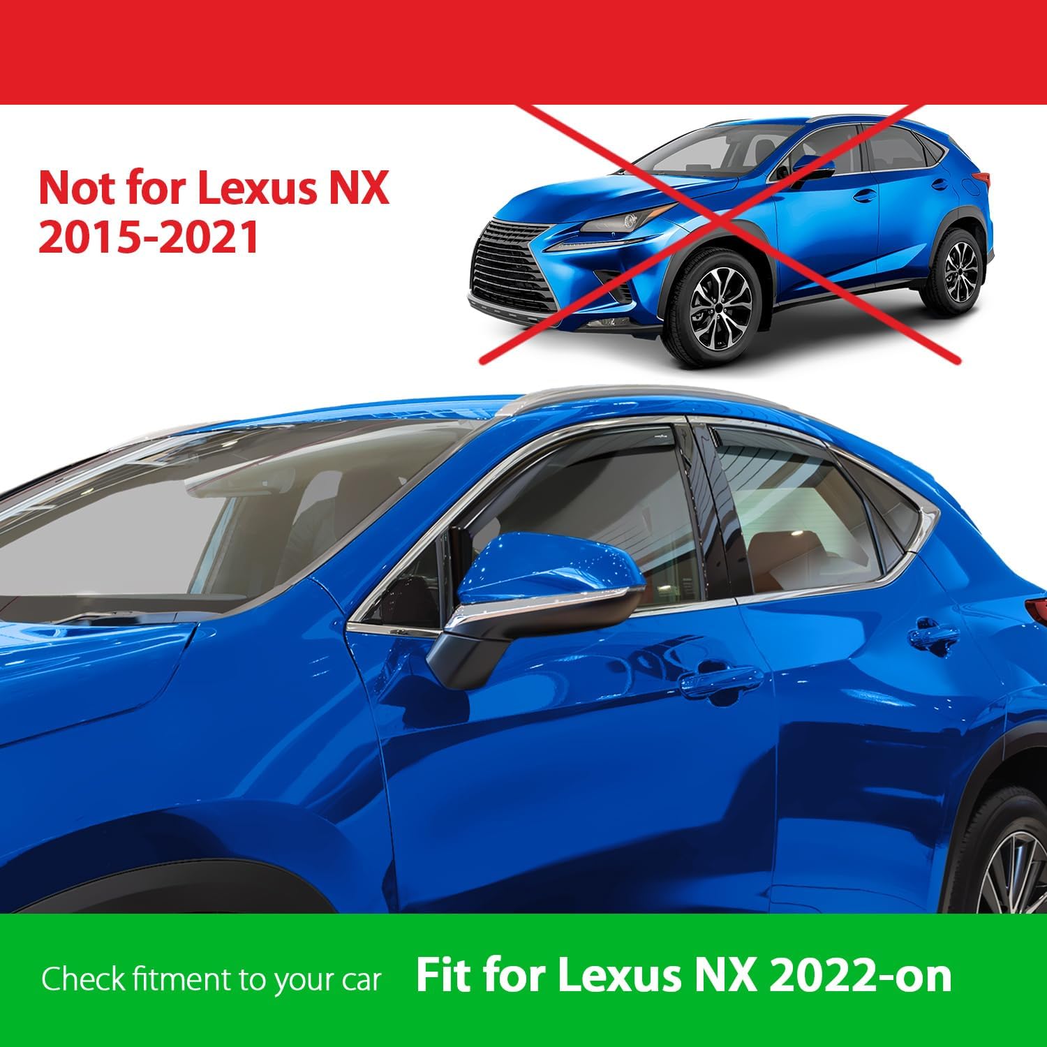 Goodyear Shatterproof Window Deflectors for Lexus NX 2022-2026, Tape-on Rain Guards, Window Visors, Vent Deflector Visor, Car Accessories, 4 pcs. - GY008093